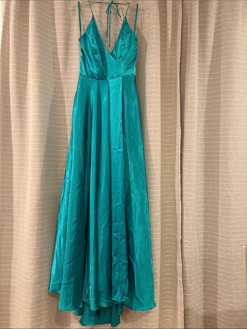 Blondie nites by Stacy sklar teal V-Neck Satin Evening Dress